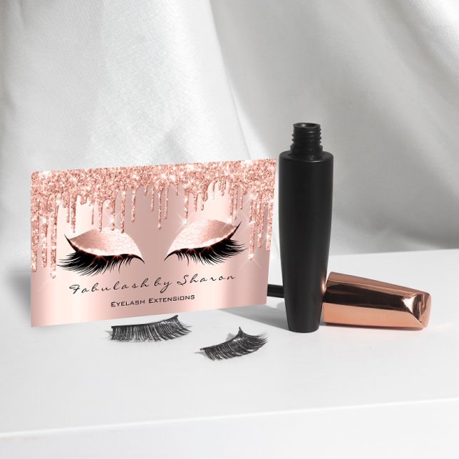 Makeup Artist Eyelash Lashes Glitter Drips Rose Business Card (Makeup Artist Eyelash Lashes Glitter Drips Rose Business Card)