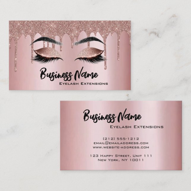 Makeup Artist Eyelash Lashes Glitter Drips Rose Business Card (Front/Back)