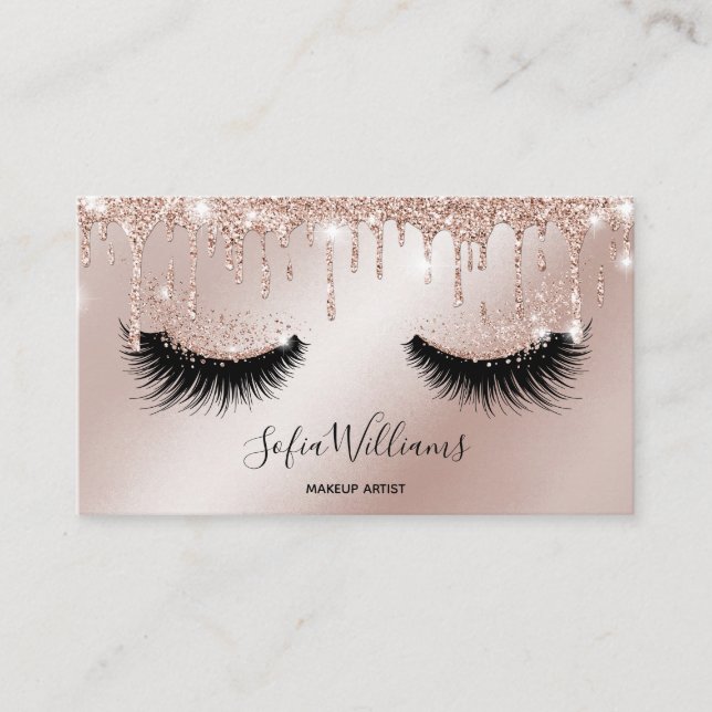 Makeup Artist Eyelash Lashes Glitter Drips Rose Business Card (Front)