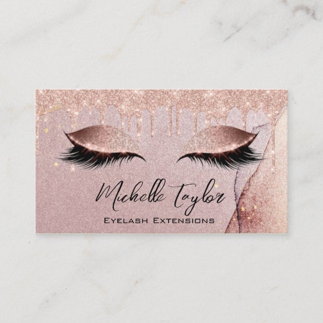 Makeup Artist Eyelash Lashes Glitter Drips Rose Business Card (Front)