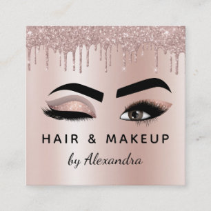 Makeup Artist Eyelash Lashes Glitter Rose Gold Square Business Card