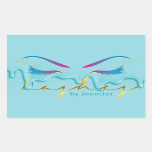Makeup Artist Eyelash Lashes Paint Drips Teal Rectangular Sticker