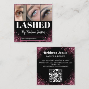 Makeup Artist Eyelash Lashes Pink Glitter script  Square Business Card