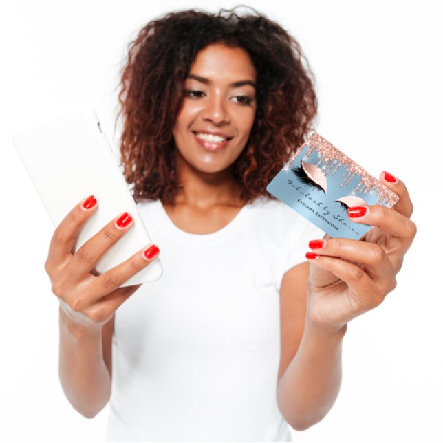 Makeup Artist Eyelash Lashes Rose Drips Blue Royal Business Card (#MakeupMastery #EyelashElegance #RoseRadiance #DripDrama #BlueBoldness #RoyalRefinement #BusinessBlo)