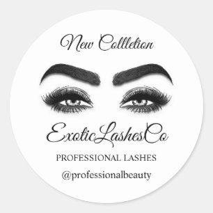 Makeup Artist Eyelash Logo World Map Black White Classic Round Sticker