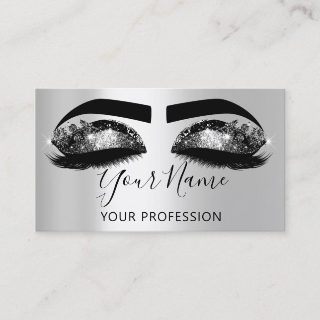 Makeup Artist Eyelash Microblading Silver Black Business Card (Front)