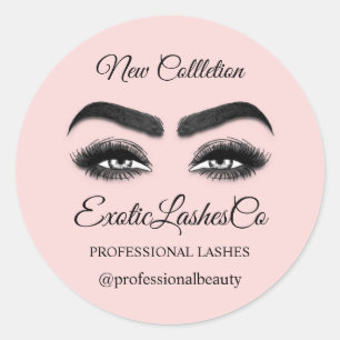 Makeup Artist Eyelash Packaging Cleaner Pink Rose  Classic Round Sticker