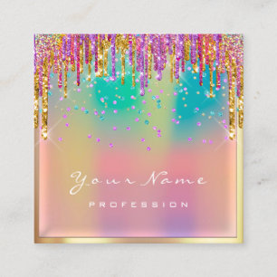 Makeup Artist Eyelash Pink Gold Glitter Holograph Square Business Card