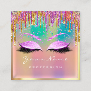 Makeup Artist Eyelash Pink Spark Glitter Holograph Square Business Card