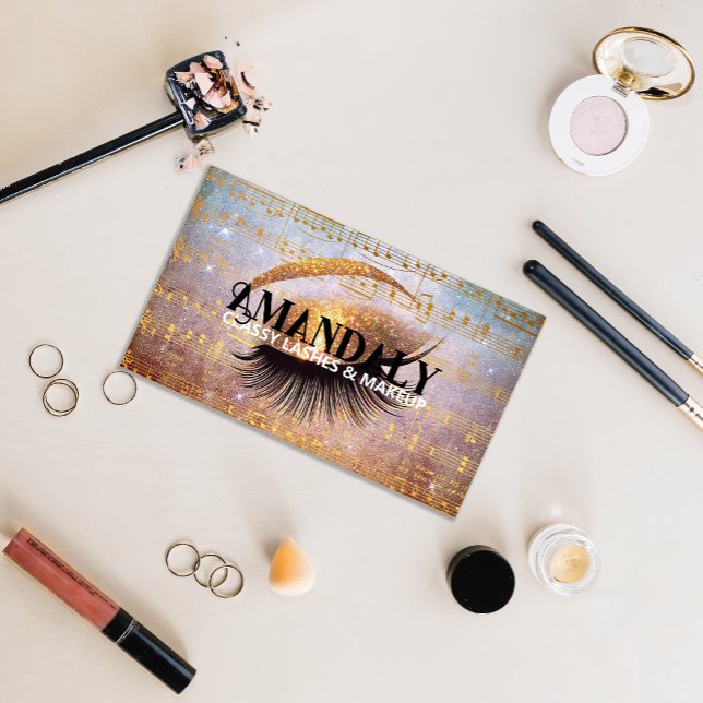 Makeup Artist Eyelash QR LOGO Gold Music Notes Business Card (Makeup Artist Eyelash QR LOGO Gold Music Notes Business Card)