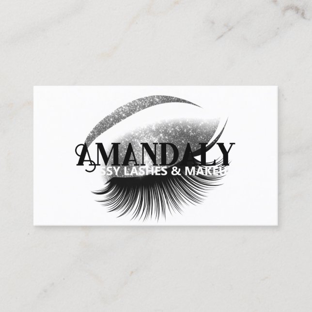 Makeup Artist Eyelash QR LOGO Silver White Business Card (Front)
