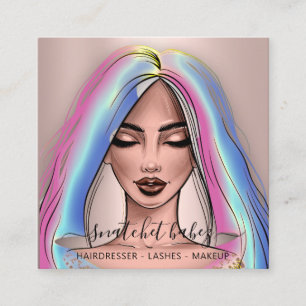 Makeup Artist Eyelashes Brows Rose Holograph  Square Business Card