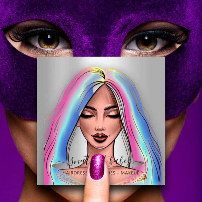 Makeup Artist Eyelashes Brows Silver Holograph Square Business Card (Makeup Artist Eyelashes Brows Silver Holograph Square Business Card)