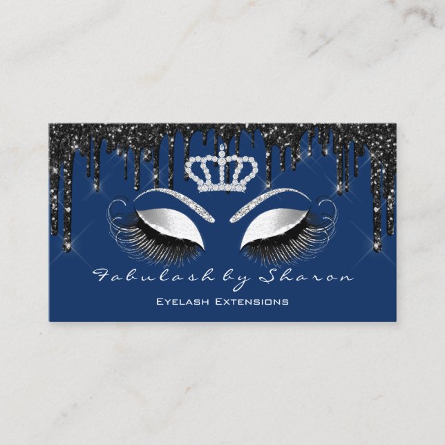 Makeup Artist Eyelashes Extension Navy Drips Gold Business Card (Front)