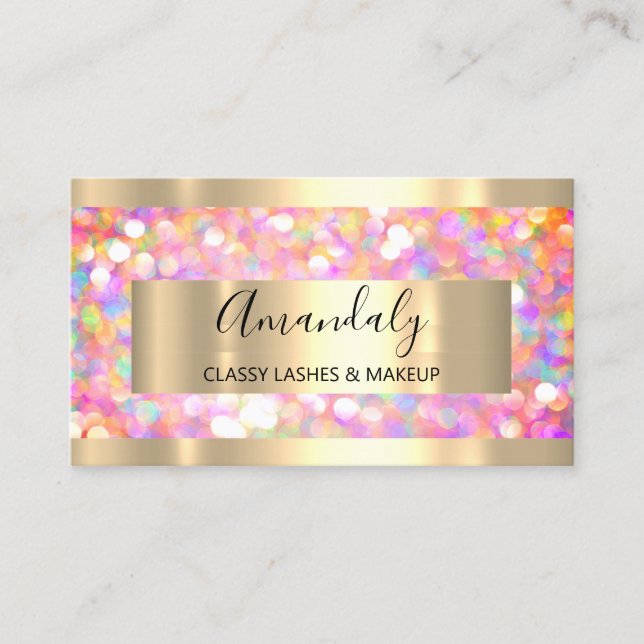 Makeup Artist Eyelashes Gold Pink Glitter Framed Business Card (Front)