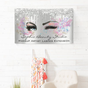 Makeup Artist Eyelashes Grey Drips Silver Blush Banner