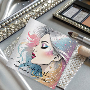 Makeup Artist Eyelashes QR Code Silver Square Business Card