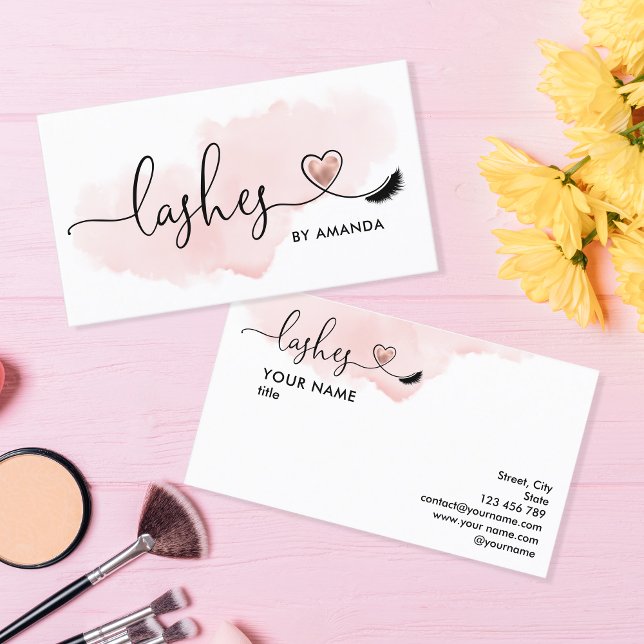 Makeup Artist  Eyes Lashes Blush Pink Watercolor Business Card (Creator Uploaded)