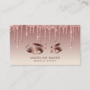 Makeup Artist Eyes Lashes Dripping Rose Gold Business Card