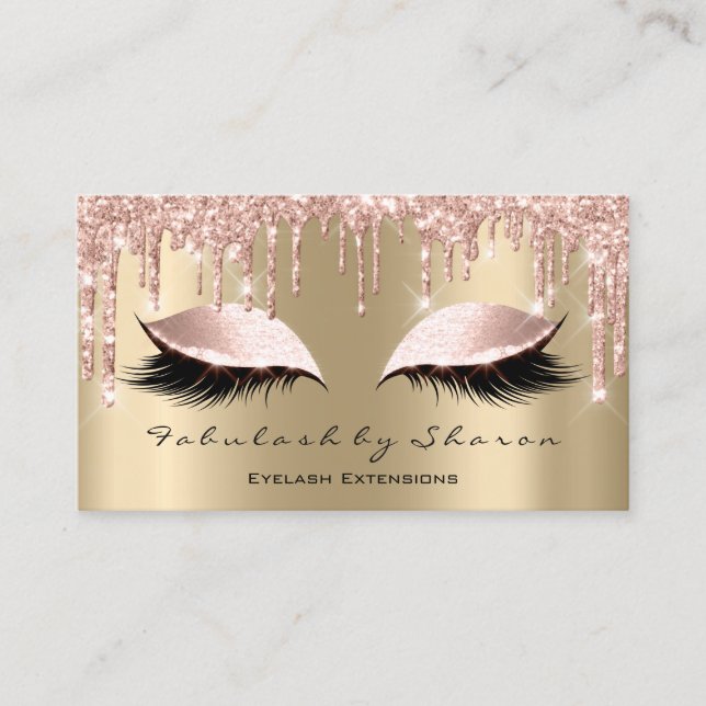 Makeup Artist Eyes Lashes Glitter Drips Rose Spark Business Card (Front)