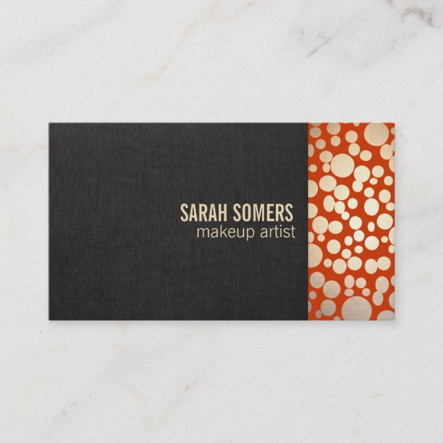 Makeup Artist Faux Gold Leaf  Linen Look Orange Business Card (Front)