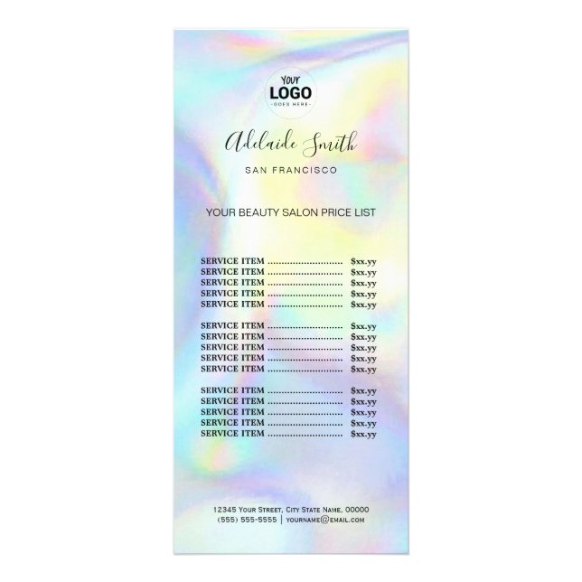 makeup artist faux holographic effect price list rack card (Front)