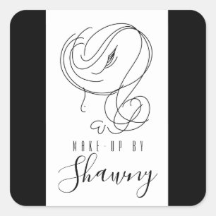 Makeup Artist Feminine Line Art Woman Hand Drawn Square Sticker