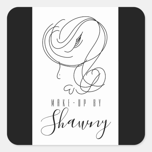 Makeup Artist Feminine Line Art Woman Hand Drawn Square Sticker (Front)