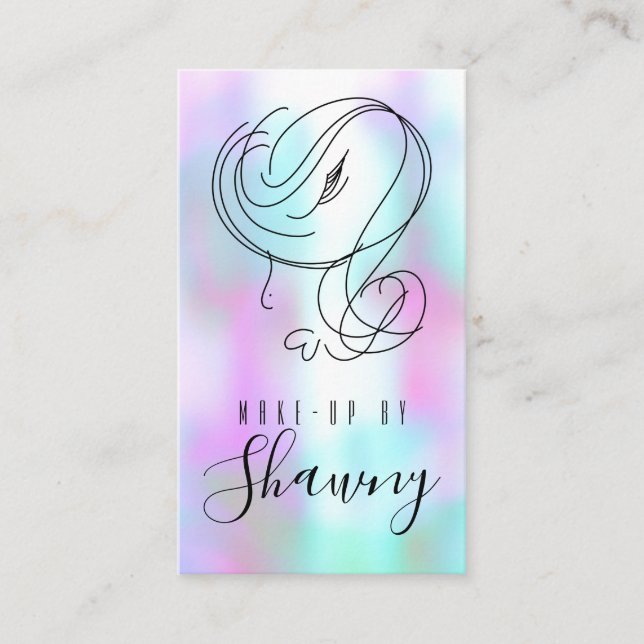 Makeup Artist Feminine Line Art Woman Hologram Business Card (Front)