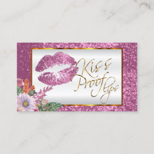 Makeup Artist- Floral Pink Glitter Kiss Proof Lips Business Card