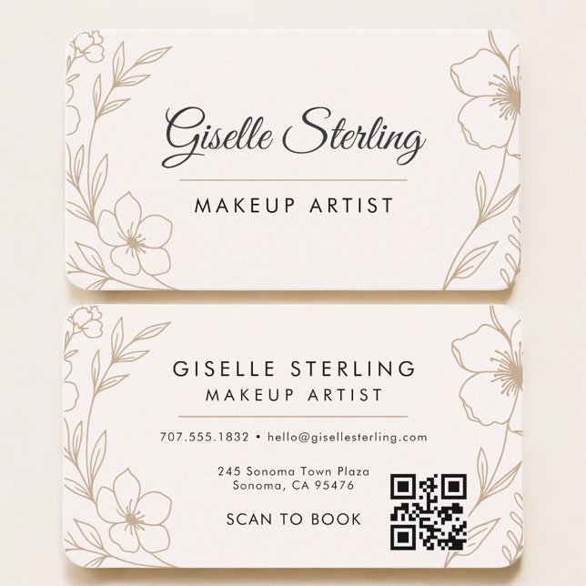 Makeup Artist Floral QR Code  Business Card (Creator Uploaded)