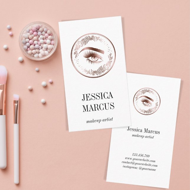Makeup artist Floral Rose Gold Eyelashes Lashes Business Card (Creator Uploaded)