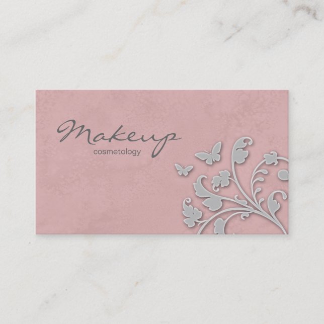 Makeup Artist Flower Butterfly Pink 2 Business Card (Front)