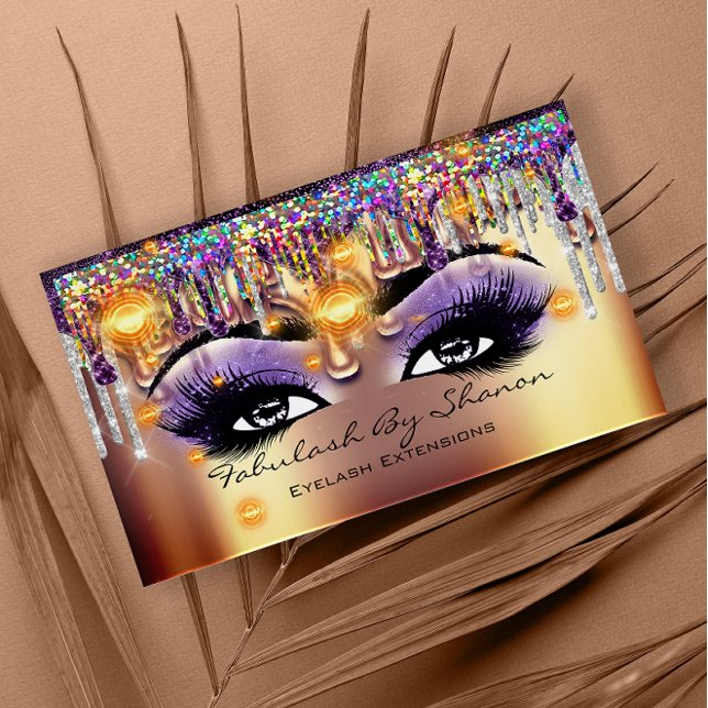 Makeup Artist Future Eyelash Gold Drips Holograph Business Card (Creator Uploaded)