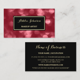 Makeup Artist Glamourous Black Red Sparkle Bokeh Business Card