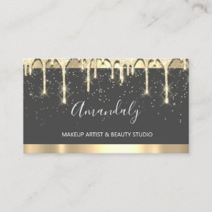 Makeup Artist Glitter 3dEffect Drips Grey Confett Business Card