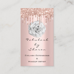 Makeup Artist Glitter Drips Rose Diamond White Business Card