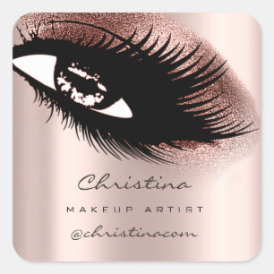 Makeup Artist Glitter Eyelashes Brown Beauty Square Sticker