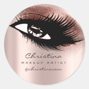 Makeup Artist Glitter  Eyelashes Brown Instagra Classic Round Sticker