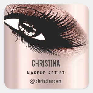 Makeup Artist Glitter Eyelashes Rose Gold Square Sticker