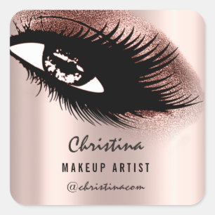 Makeup Artist Glitter Eyelashes Rose Gold Square Sticker