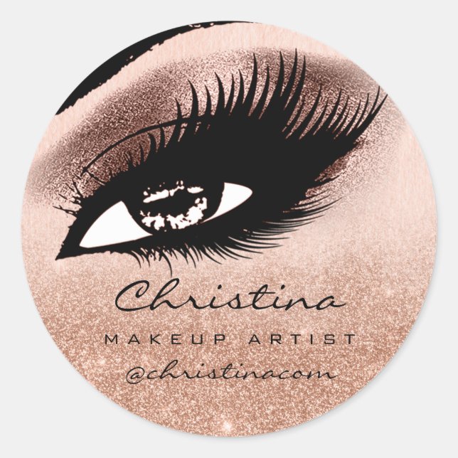 Makeup Artist Glitter  Eyelashes Rose Ombre Classic Round Sticker (Front)