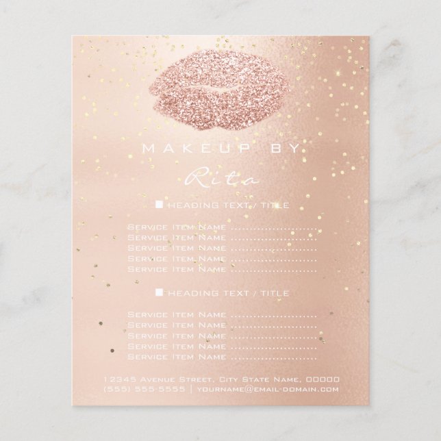 Makeup Artist Glitter Gold Confetti Price List Lip Flyer (Front)