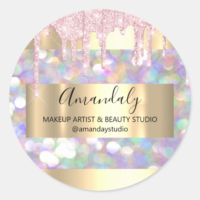 Makeup Artist Glitter Gold Framed Spark Glitter Bu Classic Round Sticker (Front)