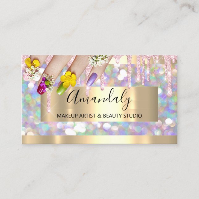 Makeup Artist Glitter Gold Nail Artist Glitter Business Card (Front)