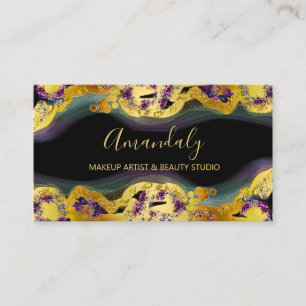 Makeup Artist Glitter Gold Purple Abstract Black Business Card
