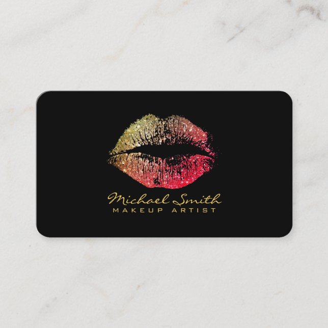 Makeup Artist Glitter Lips Modern Business Card (Front)