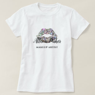MAKEUP ARTIST Glitter Logo Kiss Name T-Shirt