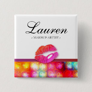 Makeup Artist Glossy Lips Colourful Lights 15 Cm Square Badge