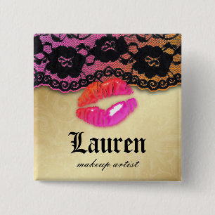 Makeup Artist Glossy Lips N Lace Pink Orange Gold 15 Cm Square Badge